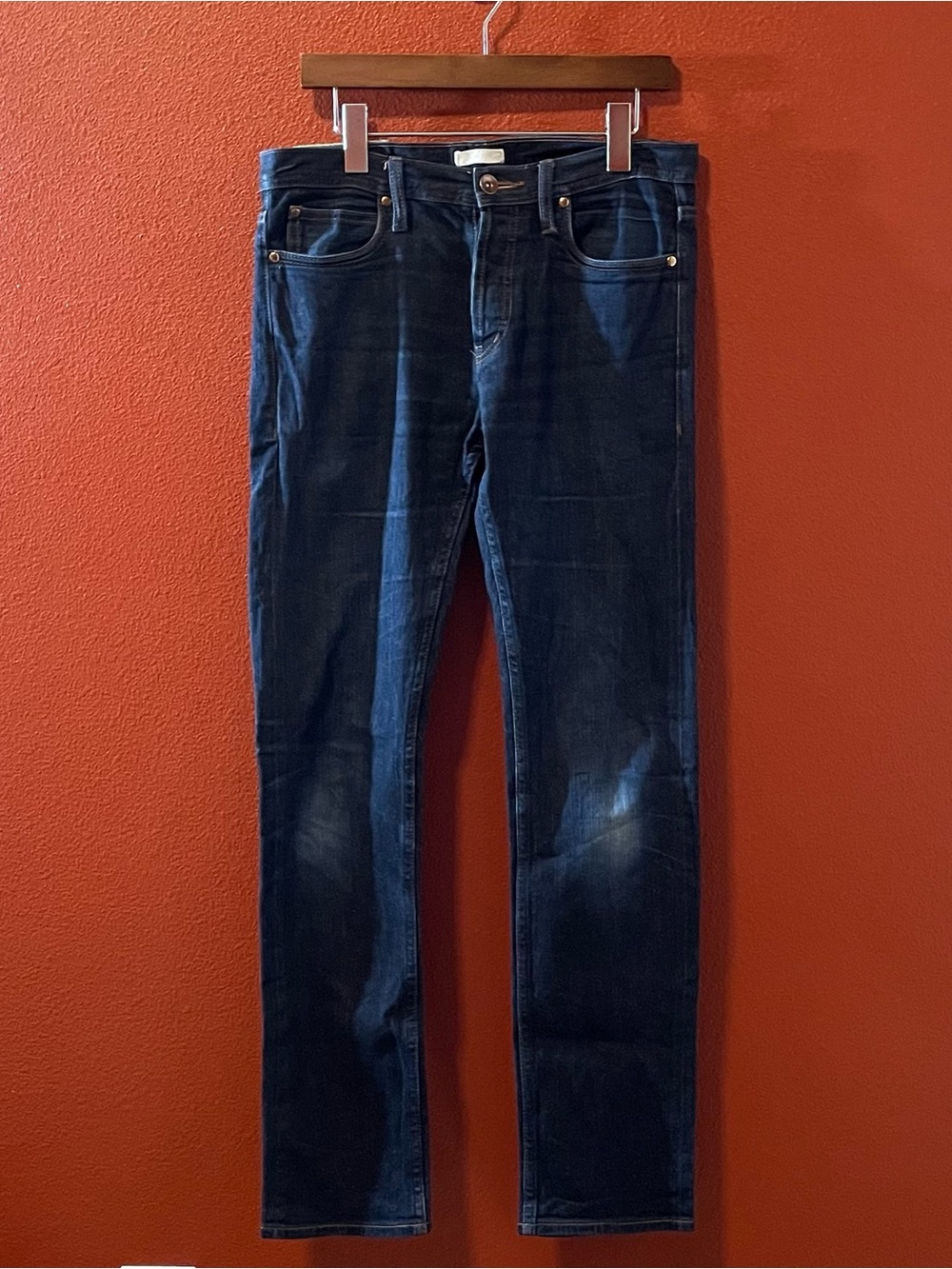 The Unbranded Brand Men’s Skinny Dark Blue Distressed Selvedge Work Jeans